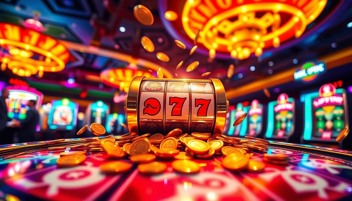 Menangkan qqmacan slot dengan mesin slot yang cerah dan menarik di latar belakang kasino.