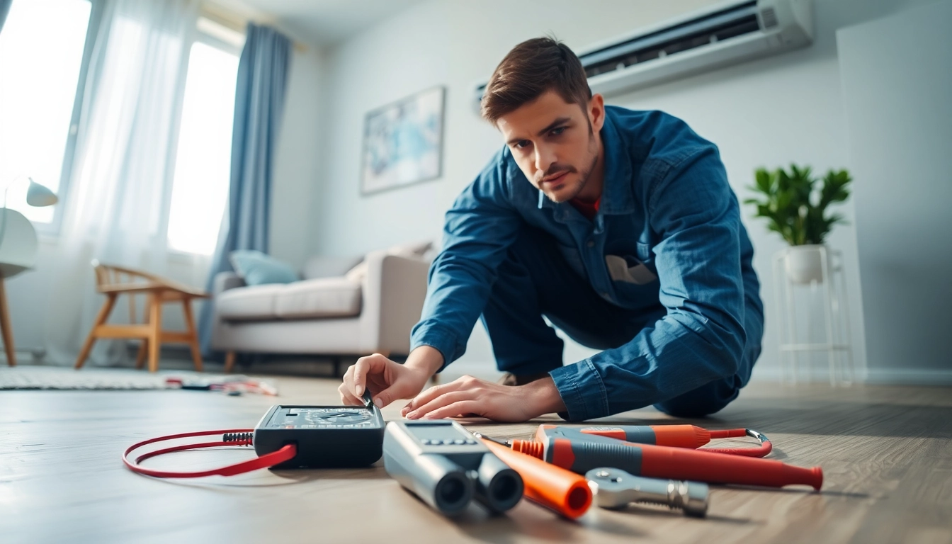 Expert technician performing ac repair glendale az in a bright home environment with tools.